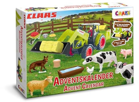 CRAZE Adventskalender Kinder CLAAS Spielzeug Adventskalender mit Bauernhof Figuren und Traktor, 24 Überraschungen, Adventskalender Kinder