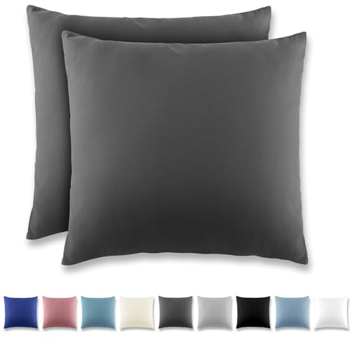 REDKEY Kissenbezug 80x80 cm 2er Set Kopfkissenbezug mit Reißverschluss - Kissenhülle aus gebürstetem Mikrofaser für Kissen,Waschbar bis 40°C Anthrazit