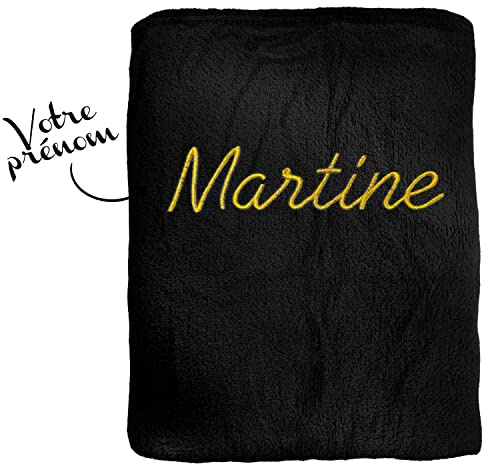 KDO MAGIC - Personalisierte Decke - Gestickter Vorname - Fleecedecke Bestickt - 125x130 cm - Geschenkidee für den Muttertag, Weihnachten (Schwarz)