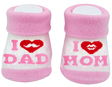 QZOSZ Calzini Neonato 0-3 Mesi, Calzini Neonata 0-3 Mesi Caldo Cotone con Scritte Divertenti Ti amo papà e mamma Regali per Neonati, Calzini Regalo per Neonata Femmina Neonato Maschio (Pink)