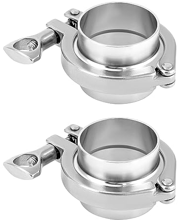 QWORK Clamp Fitting, 304 Stainless Steel, 2 in Sanitary Pipe Weld Ferrule + Clamp Fitting, Sanitary Grade Chuck End Assembly ID 51mm, 2 Sets