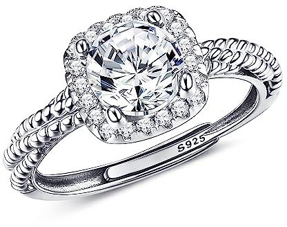 Krfy 925 Sterling Silber Ring für Damen Verstellbarer Verlobungring Hochzeit Ewigkeit Versprechen Ring Cubic Zirkonia Diamond Bridal Eheringe Runder Quadratischer Schliff Jahrestag Schmuck mit Box