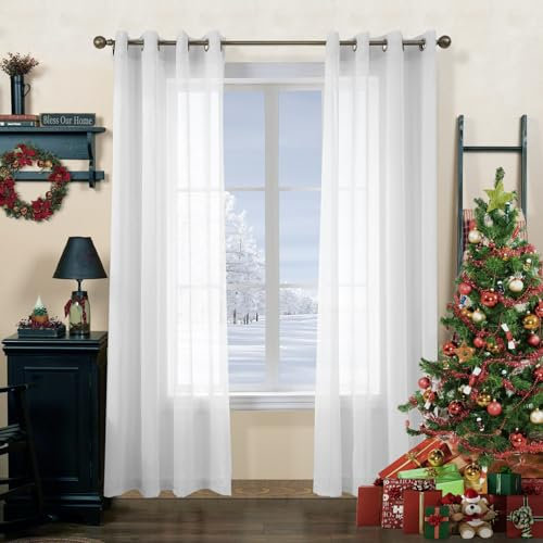 CUCRAF Net Curtains for Windows - Eyelet Curtain for Living Room & Bedroom, Voile Sheer White 96 drop pair, Wrinkle Resistant Solid Colour Easy to Clean and Machine Washable