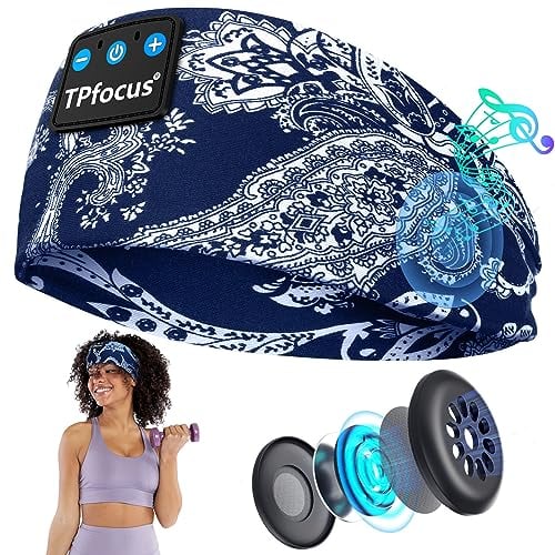 TPfocus Auriculares para Dormire Arms Auriculares Bluetooth Regalo Hombre y Mujer,Sleep Headphones Sonno Banda Deportiva Inalámbrico Recargable Bluetooth Dormire (Impreso-Cyan)