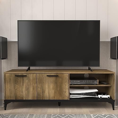 Galano Lawrence 2-Door TV Unit – 140cm Entertainment Centre for TVs up to 65” – Modern Storage Cabinet with Large Compartments – Knotty Oak Finish
