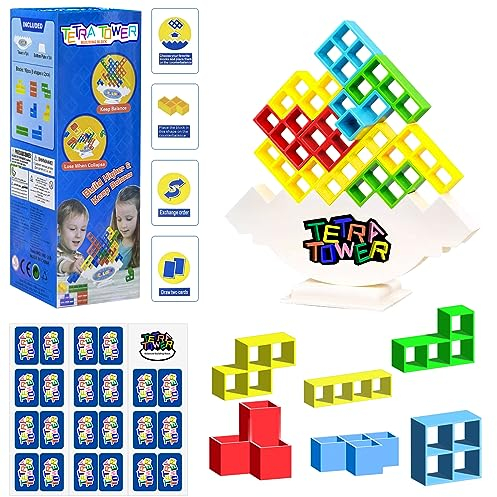 JOKSNK 32PCS Tetra Tower Spiel, Balance Spielzeug Tower Game, Kreative Stapelspiel Spielzeug, Kinder Stapelturm Holz, Lustige stapelspiel Puzzlespiele-Geschenke für Jungen und Mädchen ab Jahre 3+