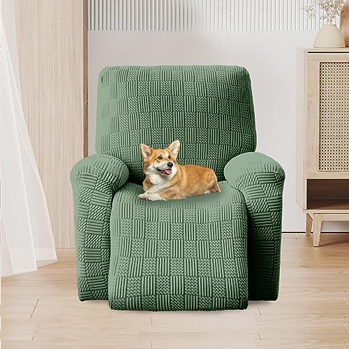OKYUK Relaxsessel Bezug - 4-Teilig Sesselschoner, Anti-Rutsch-High Stretch, Elastischer Boden (Grau-Grün gestreift)
