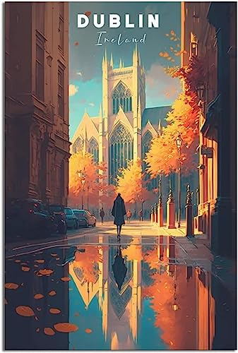 cgltd Dekorative Gemälde Irland Dublin Sonnenuntergang Vintage Reiseposter Heimdekoration Leinwand Wandgemälde Kunstwandgemälde Ungerahmt 30x45cm