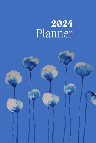 2024 Planner/ Calendar (January 2024 - December 2024) with Blue Cover/ Notebook with artistic flower/ for Art lovers/ 6x 9/ 100 Pages