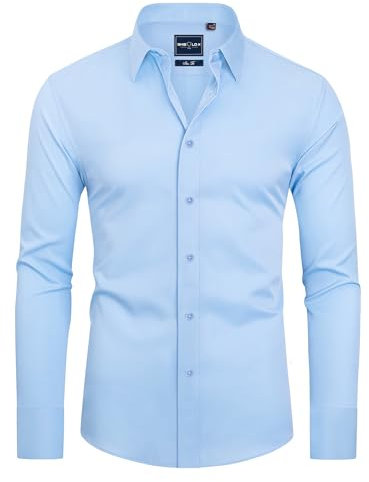 DEMEANOR Mens Dress Shirts Long Sleeve Dress Shirts for Men Slim fit Shirt Mens Casual Shirts Non-Iron Men Formal Shirts Sky Blue