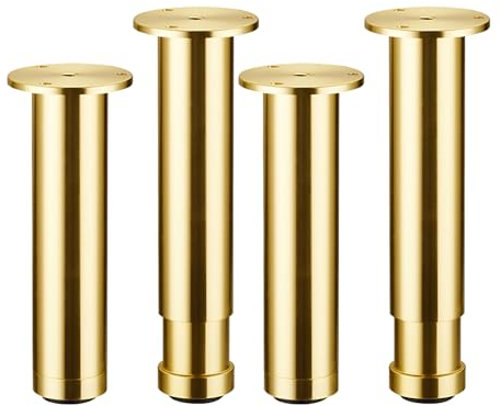 4 Stück Möbelfüße Metall Verstellbare Möbelfüße Möbelfüsse DIY Möbel Füße,Schrankfüße,für Stühle Tisch Schrank Schreibtisch Sofa Möbelbeine mit Schrauben (12~16cm,Gold)