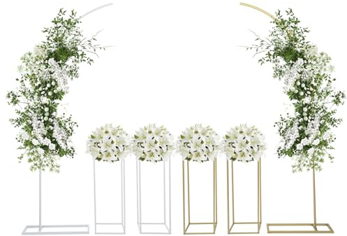 Hochzeit Bogen 3er-Set Ballonbogen Metall Traubogen Hintergrund Ständer inkl. 1 Bogenständer und 2 Rechteckige Blumenständer, Dekoration für Hochzeit Geburtstag Party (Gold 27x27x80 cm)