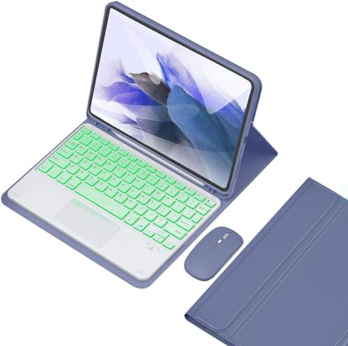 HEUCYL Funda con Teclado para Samsung Galaxy Tab S9 2023/S8 2022/S7 2020 11 Pulgadas, Teclado Español Ñ con Touchpad Desmontable Retroiluminado 7 Colores, Tapa Trasera TPU Suave Ultrafina,Púrpura