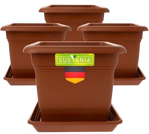 SUSTANIA Lot de 4 grands pots de fleurs - 40 x 40 cm - Robustes - Grand pot de fleurs - En terre cuite - Pour jardin et terrasse