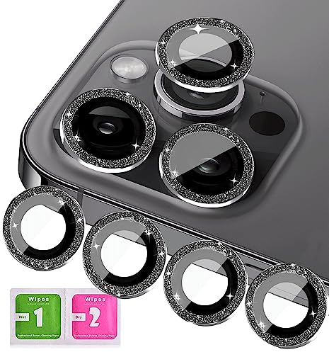 KONVOK Kameraschutz kompatibel für iphone 11 pro, 11, 11 mini und iphone 11 pro max Kameraschutz, Bling Glitzer Individuelle 9H Gehärtetes Glas Metallring Abdeckung, HD Klar Lense, 4 Stück (Schwarz)