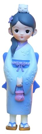 FLCPJGV Japanische Kimono-Geisha-Puppe, Harzstatue, asiatische Kabuki-Figur, Miniatur-Skulptur für Schlafzimmer, mit Tasche