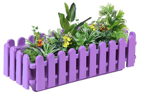 Pasdrucn Blumenkasten für Balkon, Zaun Design Kunststoff Blumentopf, Leichter Übertopf, Rechteckig Pflanztopf Sukkulenten Bonsai für Zuhause Büro (Violett)