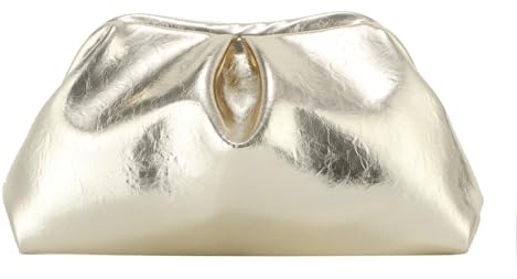 Fecialy Damen PU Leder Clutch Geldbörse geraffte Handtaschen formelle Abendtasche Chic Soft Dumpling Crossbody Tasche Party Hochzeit, Helles Gold