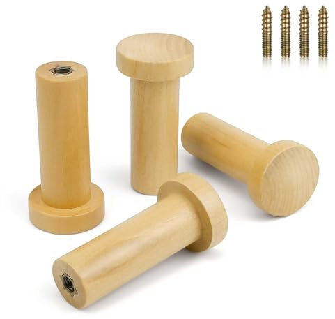 HJIAMA 4 Piezas Gancho Pared, Hat Hooks, Perchero Madera Pared Cilíndrico con Tornillos Montaje para Colgar Toallas, Ropa, Sombreros, Bolsos