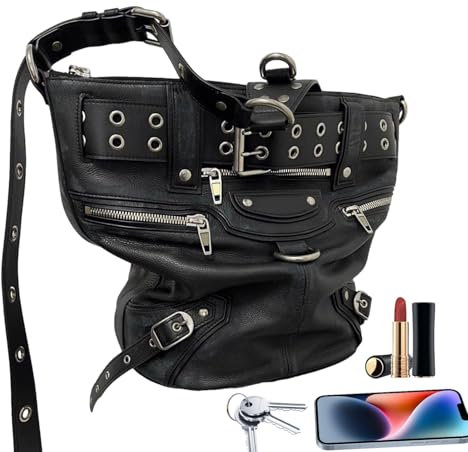 Kixolazr Beuteltaschen für Damen, Nieten-Tragetasche – Eimerförmige Taschen mit Nieten, Metall-Nieten, Schultertaschen, einzigartige Geldbörsen, Taschen, Nieten-Tragetasche, dunkler Stil, große
