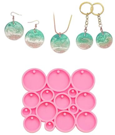 ZIJANG Stampi Resina Epossidica 15 Slot di Casting, Stampo Silicone Resina, Rotondo Rosa, Stampi in Silicone per Resina 5 Dimensioni, per Gioielli, Collane, Orecchini