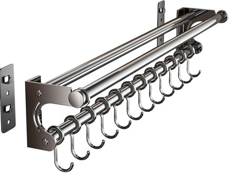 VaNaeni Soporte de pared colgante para cuchillos, soporte de pared, estante colgante para olla, estante de utensilios de cocina que ahorra espacio con ganchos, estante de almacenamiento de cocina para
