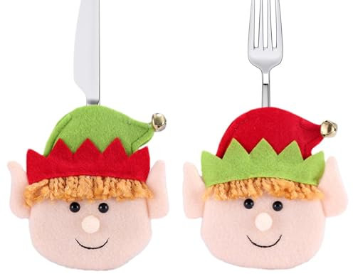 Porte-argenterie de Noël, housse à couverts de Noël | 2X pochette à couverts de Noël | Housses de couverts de Noël, pochettes de fourchettes de coupe de Noël, sac à couverts pour décorer les couverts