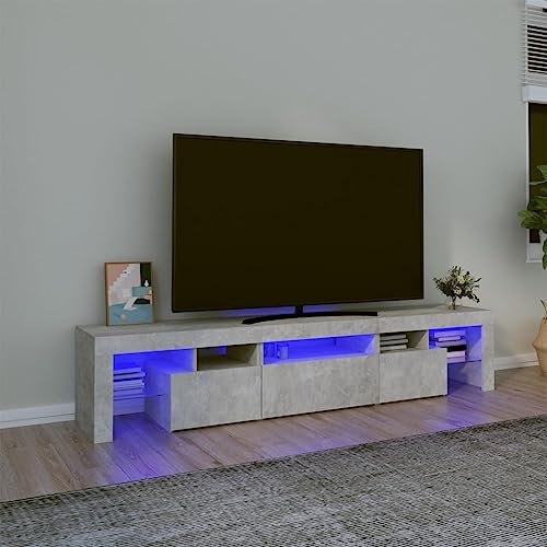 Sufrk Mueble de TV con luces LED para TV, mueble bajo, salón, salón, color gris hormigón, 200 x 36,5 x 40 cm