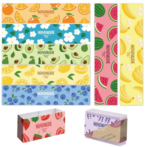 PH PandaHall 90pcs Fruit Soap Wrappers, 9 Styles bunte Cartoon Seife Etiketten Seife Verpackung Papier Handwerker Wrapper für handgemachte Seife Lotion Bars Bad Geschenkverpackungen, 21x5cm