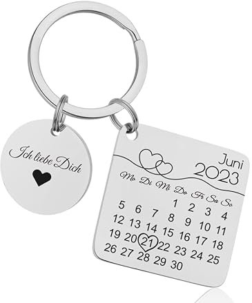 Lumari Gold Personalisierter Kalender-Schlüsselanhänger mit Gravur - Datum & Wunschtext, Edelstahl Schwarz Anhänger rostfrei – Geschenk für Männer, Frauen, Partner & Familie