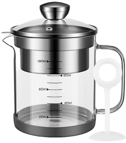 Yogurt Strainer, 1L Clear High Borosilicate Glass Nut Milk Strainer with Scale, Juice with Lid and Handle, Non Slip Grease Container for Kitchen