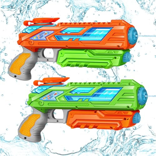 RONSTONE 2 Pack Wasserpistole Kinder - 280ML Wasserpistolen mit 8.8 Meter Reichweite - Outdoor Garten Strand Sommer Party Schwimmbad Grün und Orange Wasserspritzpistole Spielzeug für Jungen Mädchen