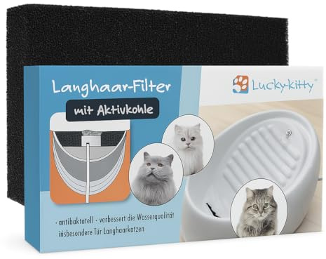 Lucky-Kitty Langhaar-Dauerfilter | Original-Zubehör für den Lucky-Kitty Keramikbrunnen | Schadstofffrei | Auswaschbar & Wiederverwendbar | Mit Aktivkohle - antibakteriell