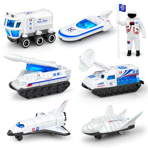 Tcvents Space Toys Diecast Car for Kids, Space Shuttle Planet Toy for Boys | 7 Pcs Rocket Ship, Explorer Toy with Astronaut Figure Spaceship Rocket Playset for 3-8 Boys Girls Birthday Gift
