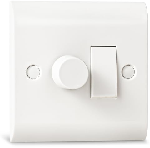 Dimmer and Rocker Wall Light Switch Combo, 2 Gang 2 Way Dimmer Light Switch, Trailing Edge with On/Off, Compatible with LED/Halogen/Incandescent Bulbs