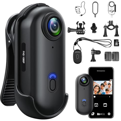 YCCNIU Daumen Action Cam, Motorrad Mini WiFi Kamera HD 1080P Body Kamera, Magnetische Sporthelmkamera mit 360° Drehbarem Clip & Wasserdichtem Gehäuse, Tragbare Videokamera mit Multifunktionszubehör