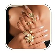 LOCCY Gold Silber Chunky Ringe Damen, Stapelbare Gold Silber Dicke Ringe Blume Seestern Muschel Goldringe Silberringe Sommer Ring Knuckle Ring Fingerringe Daumenring für Frauen