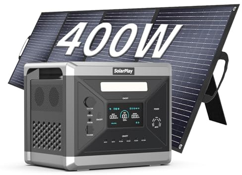 SolarPlay Generateur Lectrique Portable, 2160 Wh Batterie LiFeP04, 2400w (crête 4800 w)，400w Panneaux Solaires 1.5h Charge Complète, Station Electrique Portable Pour Rv& Camping