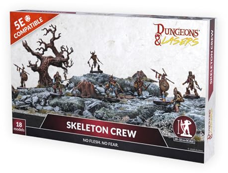 Dungeons & Lasers Skeleton Crew DND Miniatures - 18 Model Set - 5e Compatible 32mm Scale - Assembly and Painting Required - for 14 Years +