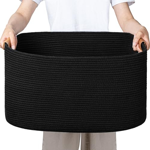 danpinera Aufbewahrungskorb, 50L Körbe, Korb Aufbewahrung für Babyspielzeug, Aufbewahrungskorb Groß, Korb Aufbewahrung für Decken, kissen, Gästehandtuchkorb Schwarz