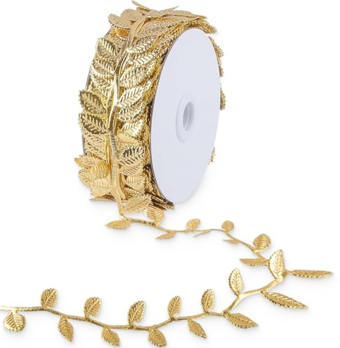 20m ruban de feuilles dorées, design embossé, idéal pour décoration de mariage et Noël, chemin de table doré, deco mariage champetre