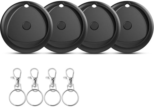 Air Smart tag Traceur Lot de 4, Localisateurs d'objets Compatible avec Apple Localiser (iOS Uniquement), Étanche IP68, 80db, Autonomie de 365 Jours, pour Valises/Portefeuilles/Clés/Sacs/Bagages，Noir