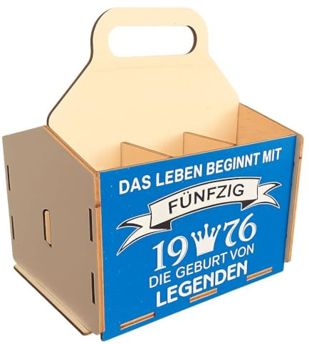 Bierträger aus Holz zum 50. Geburtstag - Sixpack Bier Geschenk für Männer - 6er Flaschenträger - 50 Jahre - Jahrgang 1976