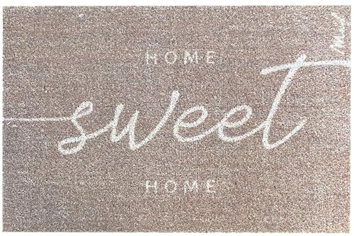 Mad about Mats Fußmatte INES,Fußabtreter für Außen, mit Spruch Home Sweet Home in beige, Outdoor & Indoor, Maschinenwaschbar, rutschfest, Strapazierfähig, 50 x 75 cm