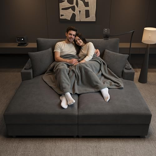 BTM 2 sitzer Schlafsofa mit Schlaffunktion Handyhalterung, Loveseat Sofabett für Wohnzimmer, Schlafzimmer und Heimkino, Grau