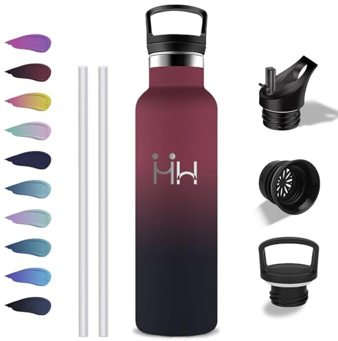 Gourde, Bouteille Isotherme 1l, Anti Fuite, Gourde Paille, Double Isolation, Gourdes Inox, Acier Inoxydable 18/8, sans BPA, pour Randonnée, Camping, Yoga, Aptitude, Sportif