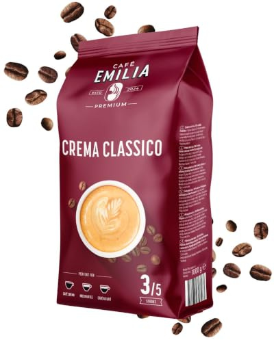 Café Emilia Crema Classico, Kaffeebohnen, Stärke 3/5, 1 KG | Harmonischer Blend, mittlere Röstung für Vollautomaten & Siebträger, ideal als Café Crema, Milchkaffee oder Café au Lait