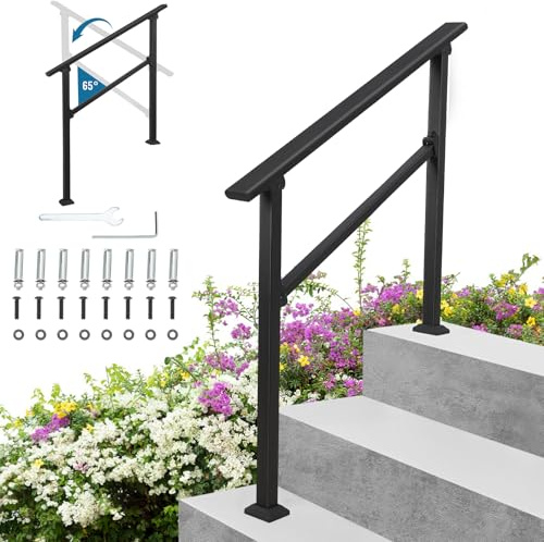 RBFGYIOP Kit Corrimano Sicurezza per Scala 3 Gradini – Alluminio e Ferro Nero – Interni/Esterni – Antiscivolo, Resistente Intemperie, Conforme ADA – Include Guanti – 3 Gradini, 1 Pezzo, Nero, Un Paio