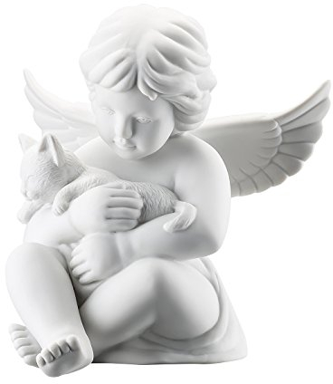 Rosenthal Engel mit Katze Figur, 13,2X 11,2 x H 14,3 cm, Porzellan Weiss-matt, inkl. Geschenkbox