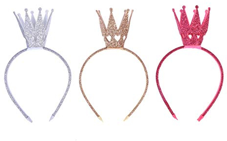 YeahiBaby YeahiBaby Prinzessin Krone Stirnband Glitzer Haarschleife Baby Geburtstag Party Tiara 3er Pack